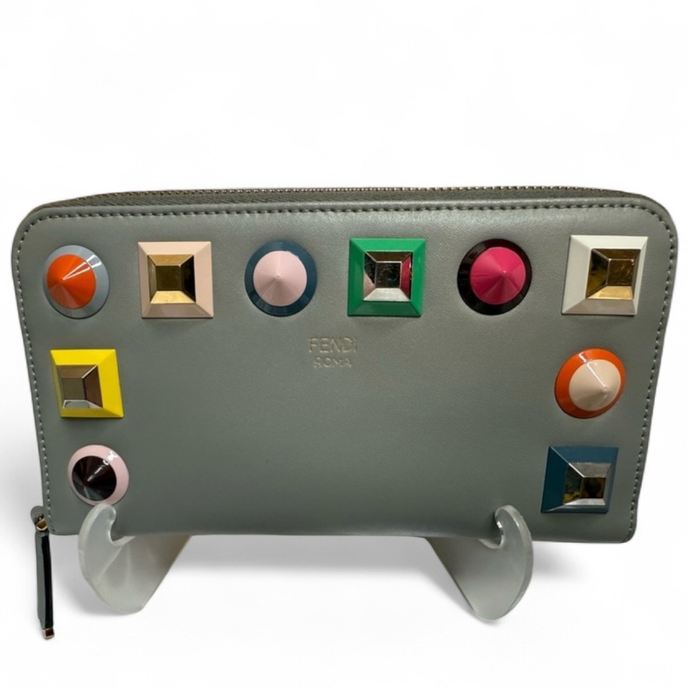 Fendi Gray Wallet with Multicolor Studs